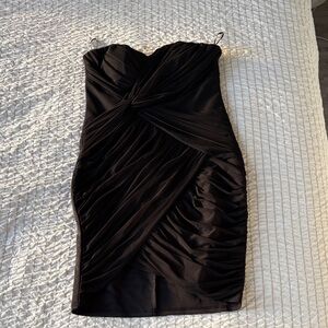 Lipsy Black Ruched Spaghetti-Strap Mini Dress